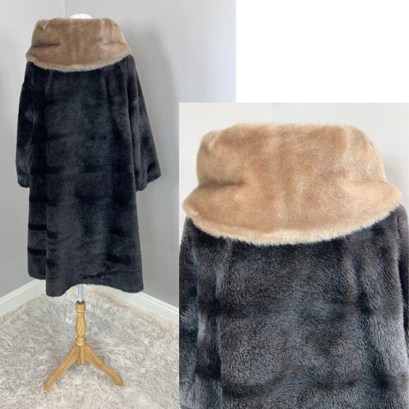 Vintage 50s 60s Coat Faux Fur MidCentury Rockabilly Mod Pinup Punk Retro Winter - Picture 5 of 10